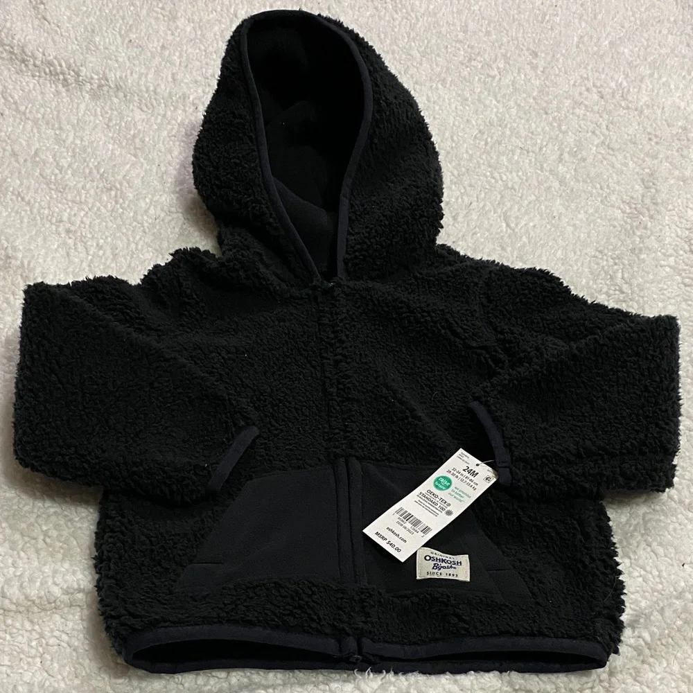 OshKosh B'gosh baby boys size 24mo Black Fleece jacket coat w/ hood  NWT
